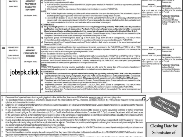 PPSC jobs advertisement No 50