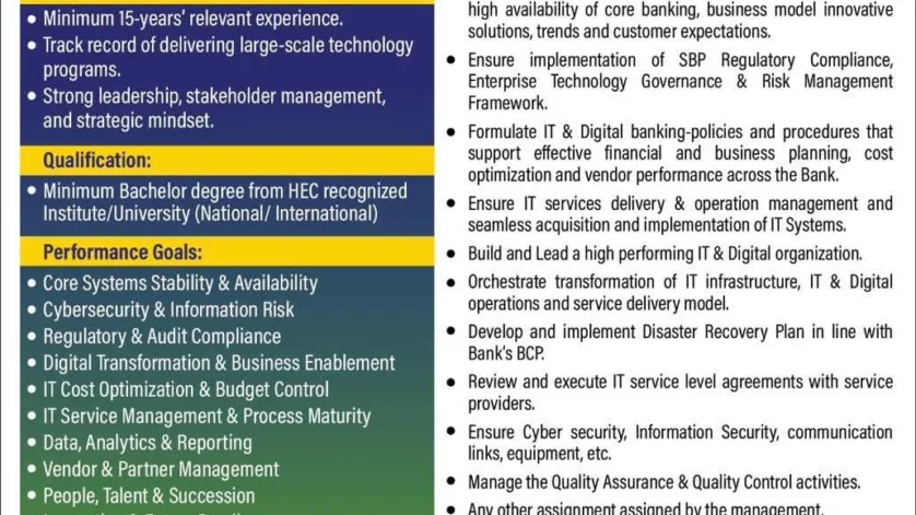 ZTBL Jobs 2025 Chief Information Officer Official Advertisement