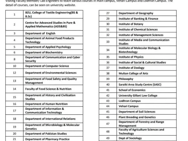 BZU Faculty Jobs 2026 official Advertisement