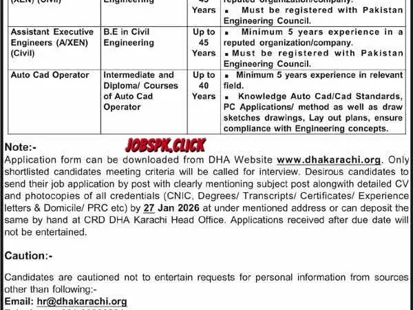 DHA Karachi Jobs 2026 official Advertisement