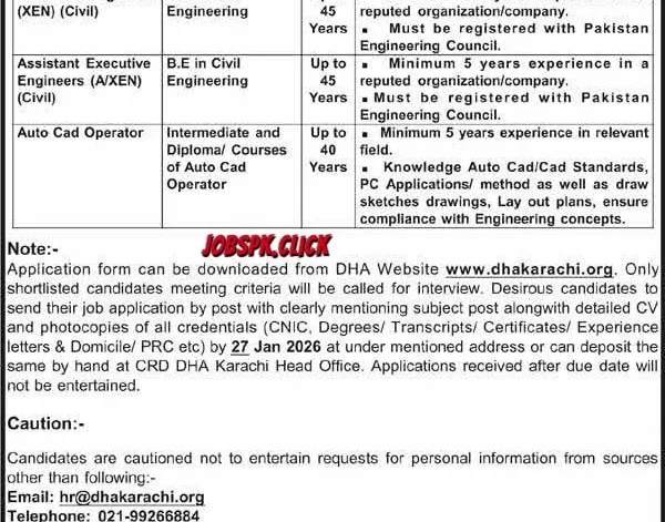 DHA Karachi Jobs 2026 official Advertisement