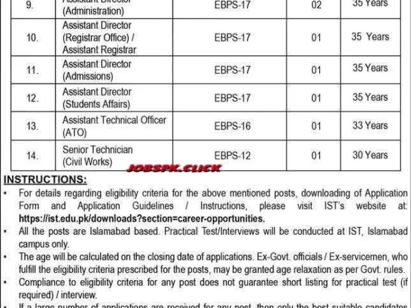 IST Islamabad Jobs 2026 Official Advertisement