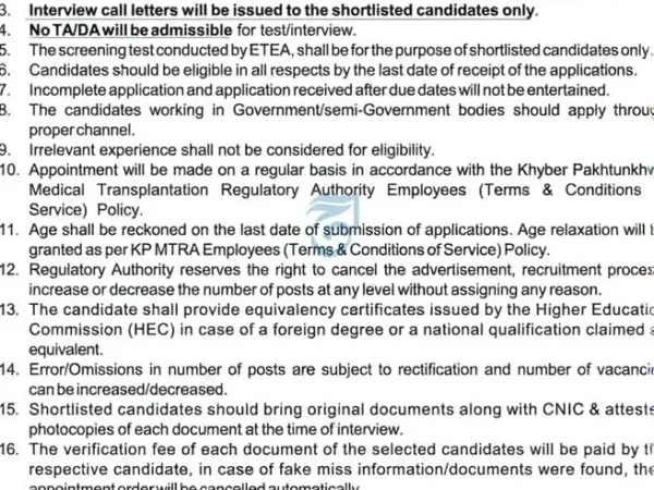 KP MTRA Jobs 2026 official Advertisement