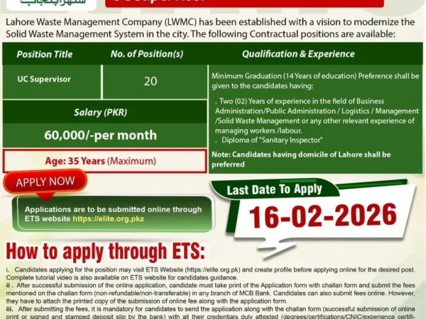 LWMC Jobs 2026 - 20 UC Supervisor Posts Official Advertisement