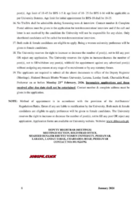 Shaheed Benazir Bhutto Women University Peshawar (SBBWU) Jobs 2026 Official Advertisement