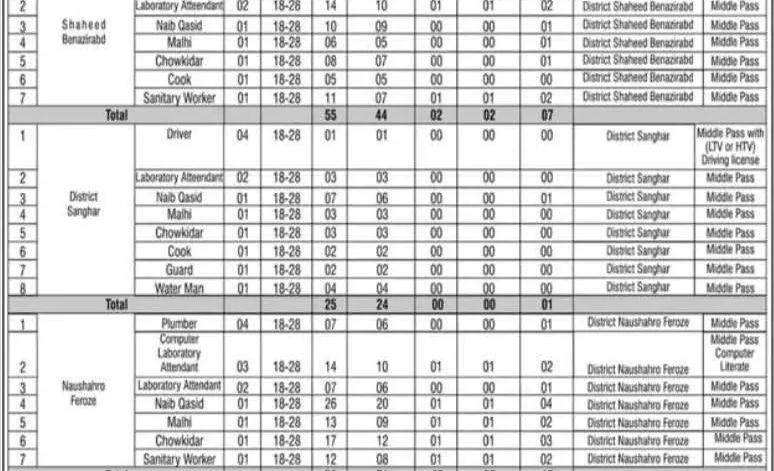 Sindh Govt Jobs 2026 – 96 Posts in Shaheed Benazirabad, Sanghar & Naushahro Feroze official Advertisement