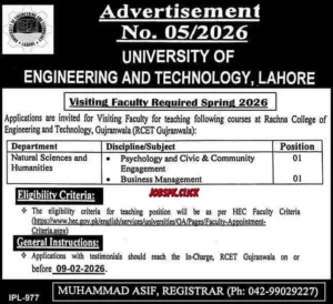 UET Advertisement No.05/2026 – Visiting Faculty