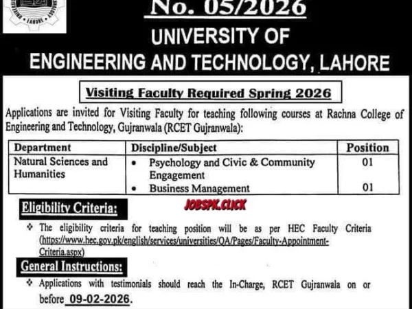 UET Advertisement No.05/2026 – Visiting Faculty