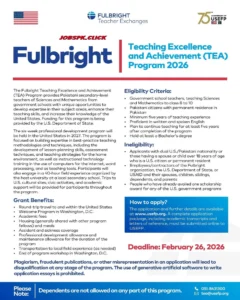 Fulbright TEA Program 2026 | Teaching Excellence and Achievement Program Official Advertisement