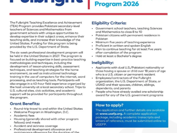 Fulbright TEA Program 2026 | Teaching Excellence and Achievement Program Official Advertisement