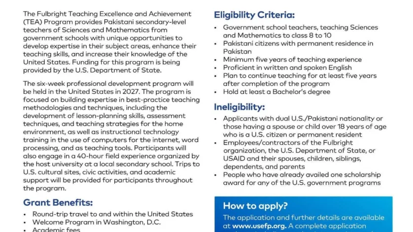 Fulbright TEA Program 2026 | Teaching Excellence and Achievement Program Official Advertisement