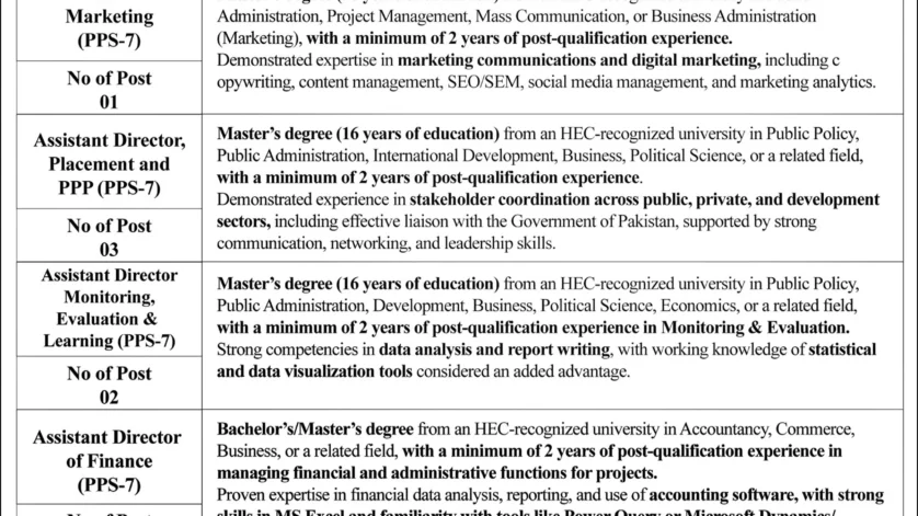Ministry of Planning Development & Special Initiatives Jobs 2026 Official Advertisement