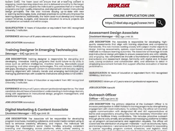 National Institute of Banking & Finance (NIBAF) Jobs 2026 Official Advertisement